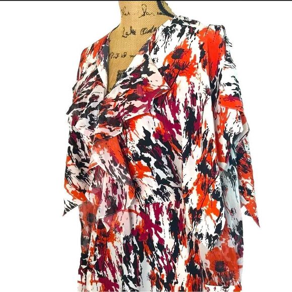 Roberto Cavalli Silk Dress SIze 40 Womens US 4 Multicolor Long Sleeve Asymmetric - Picture 2 of 12